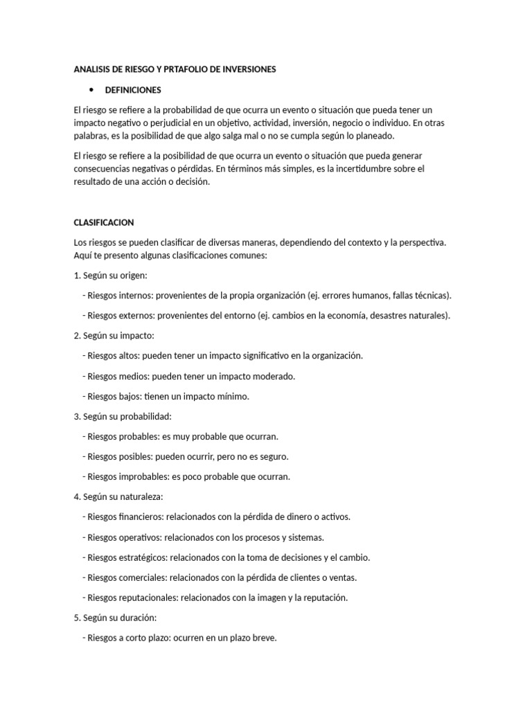 Analisis de Riesgo y Prtafolio de Inversiones | PDF