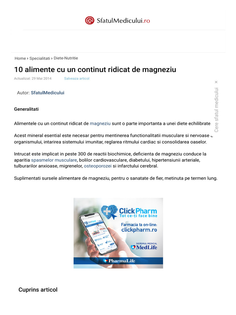 10 Alimente Cu Un Continut Ridicat de Magneziu | PDF