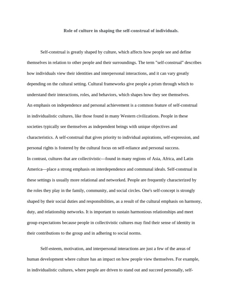 Role of Culture in Shaping The Self | PDF