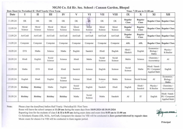 Revised Half Yearly Exam Datesheet | PDF