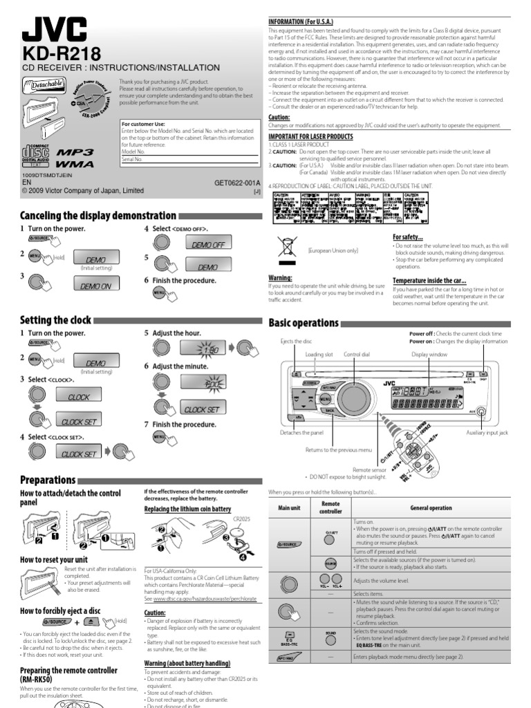 JVC Car KD-R416 | PDF | Compact Disc | Loudspeaker