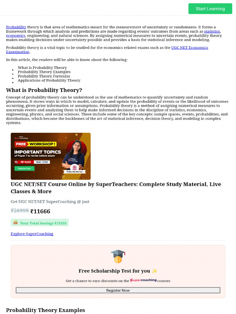 Probability Theory For UGC NET Economics Notes and Study Material | PDF