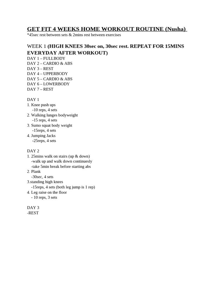 Get Fit 4 Weeks Home Workout Routine PDF
