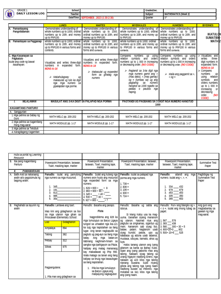 Q1 DLL Math2 Week-3 | PDF