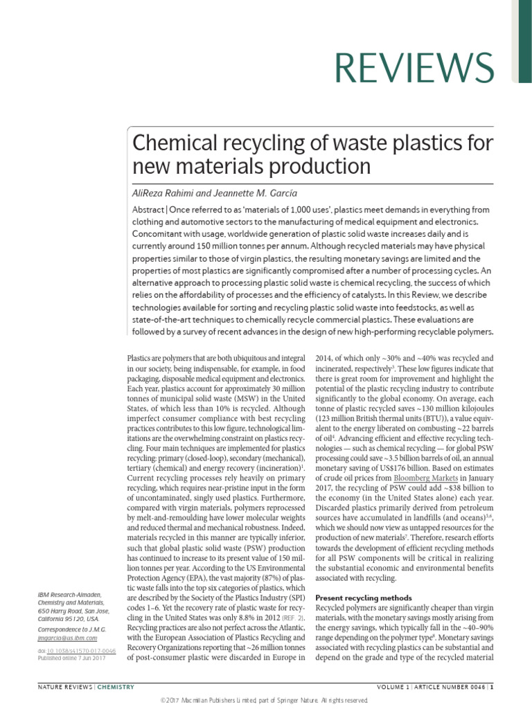 Advances in Chemical Recycling of Plastics | PDF | Recycling | Plastic