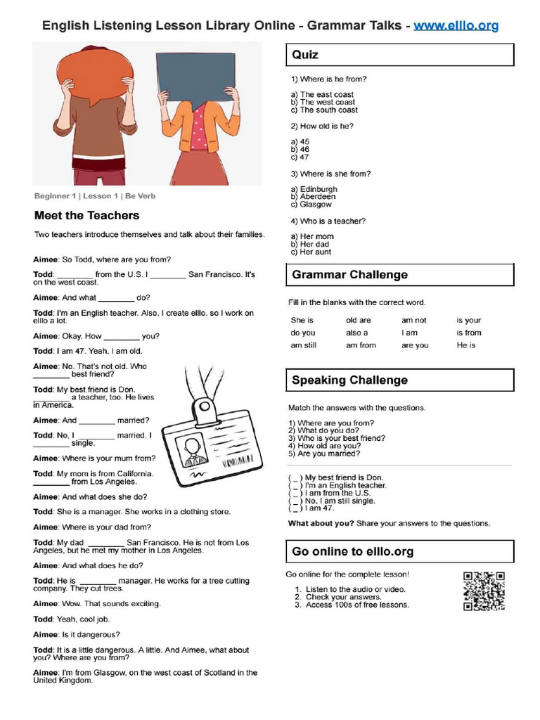 ELLLO Grammar Conversations Level 1 | PDF