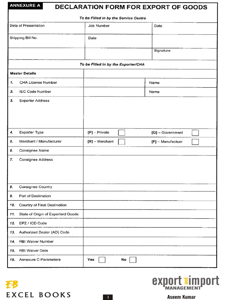 Declaration Form For Export of Goods | PDF