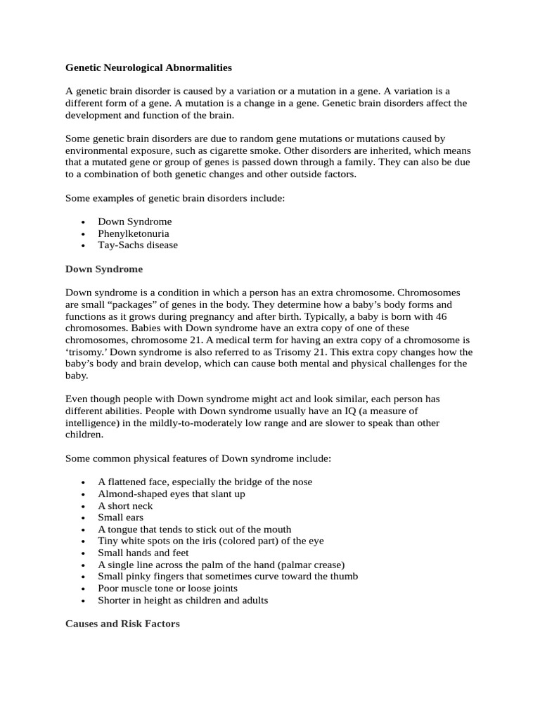Genetic Neurological Abnormalities | PDF | Down Syndrome | Genetics