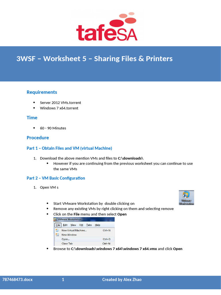 3WSF Worksheet 5 Sharing Files Printers 13111802 | PDF