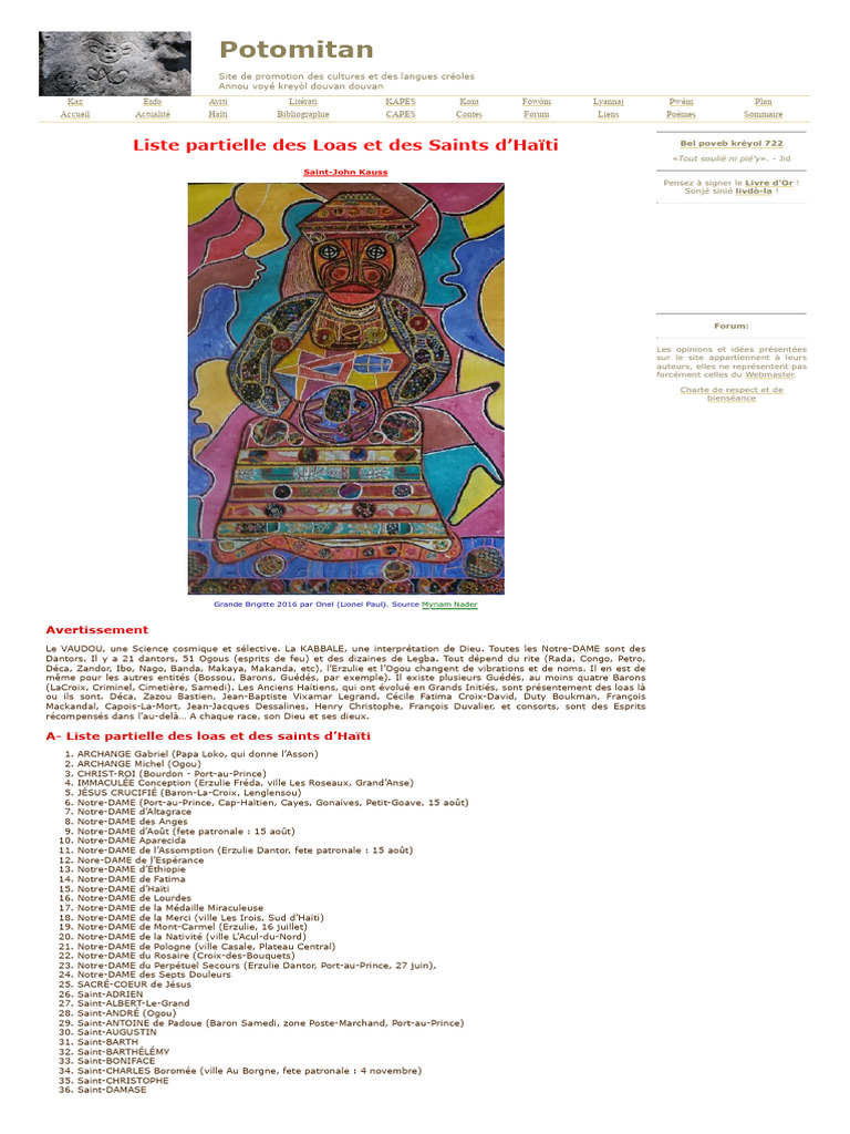 Potomitan - Liste Partielle Des Loas Et Des Saints D'haïti | PDF
