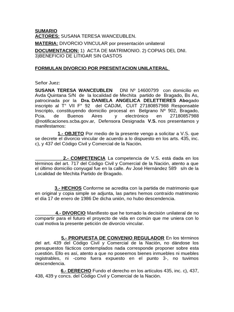 Divorcio Unilateral Pdf