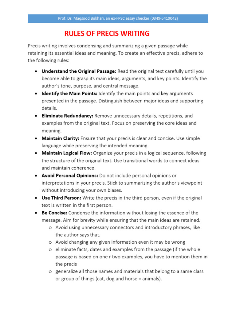 Rules of Precis Writing | PDF