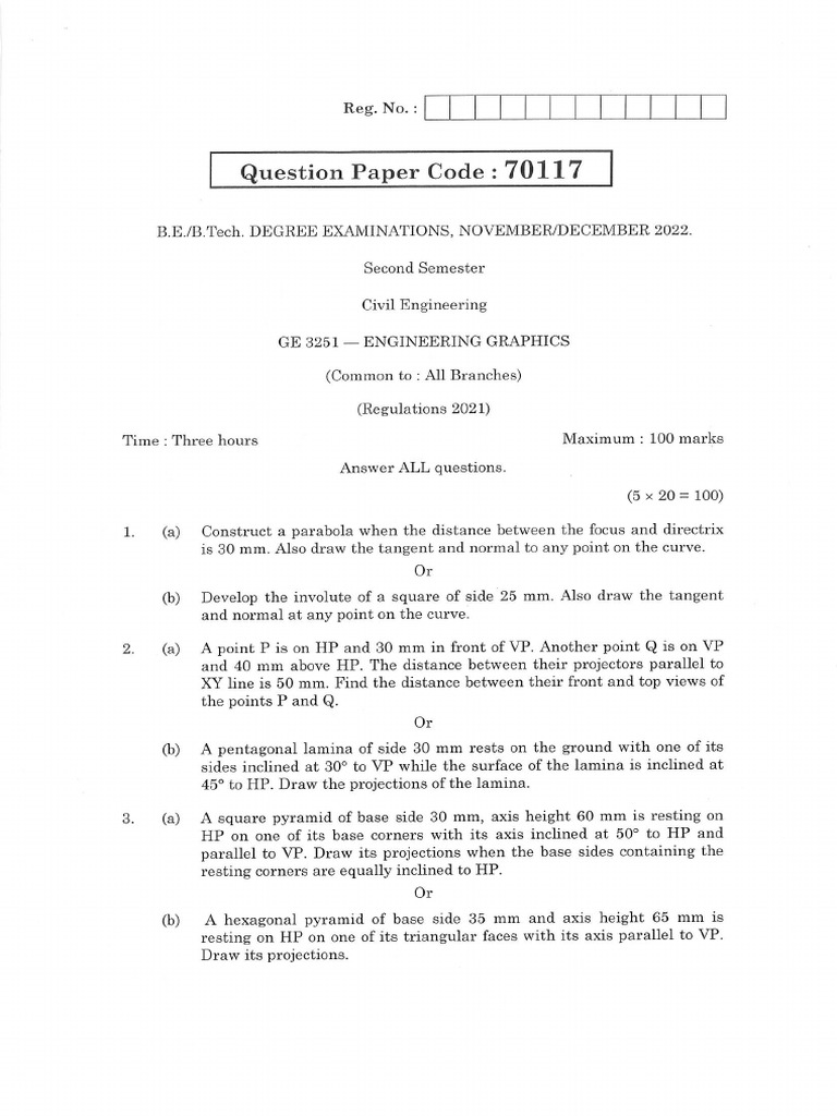 GE3251 - Engineering Graphics - R2021 - 2022 Nov | PDF