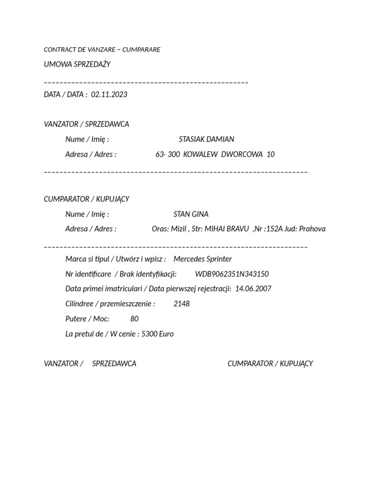 Contract de Vanzare Polonia | PDF