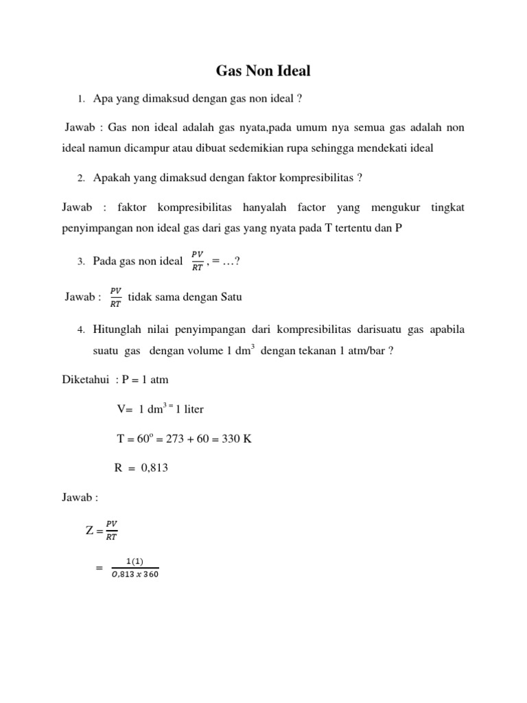 Soal Dan Pembahasan Fisika Gas Non Ideal