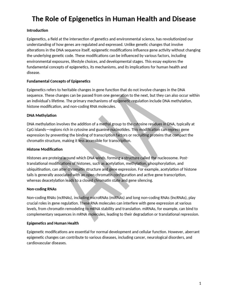 Epigenetics: Impact on Health & Disease | PDF | Epigenetics | Self ...
