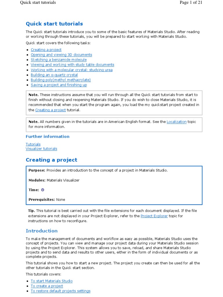 Material Studio 5.0 Quick Start Tutorial | PDF | Crystal Structure ...