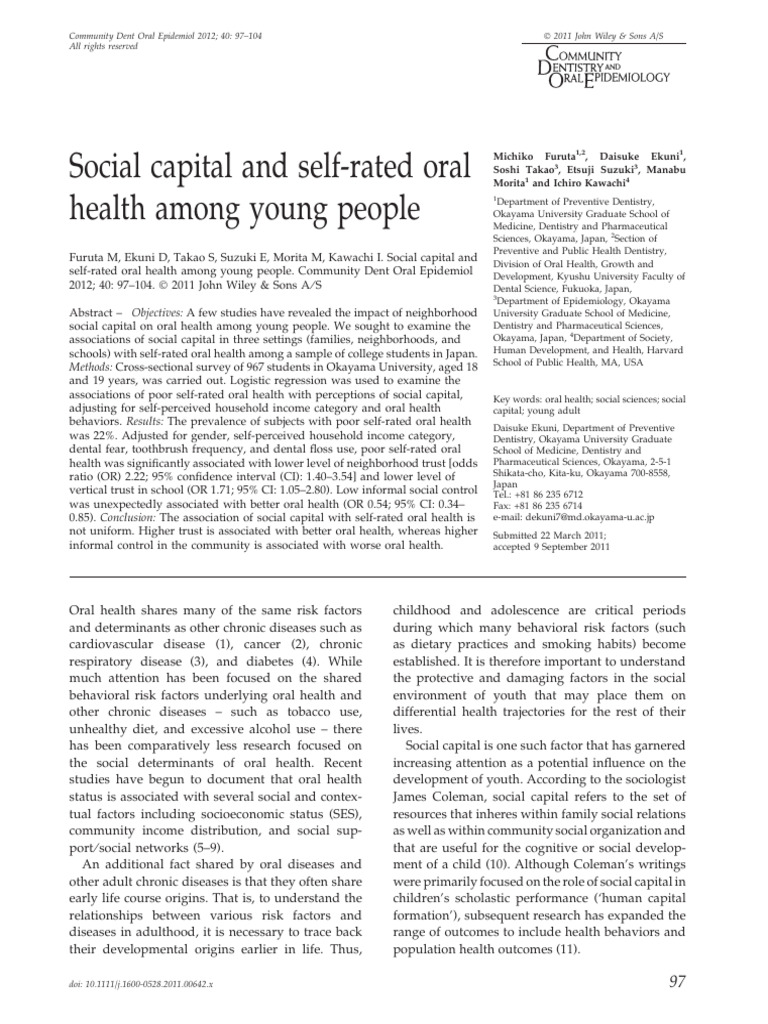 Social Capital and Self-Rated Oral Health Among Young People | PDF