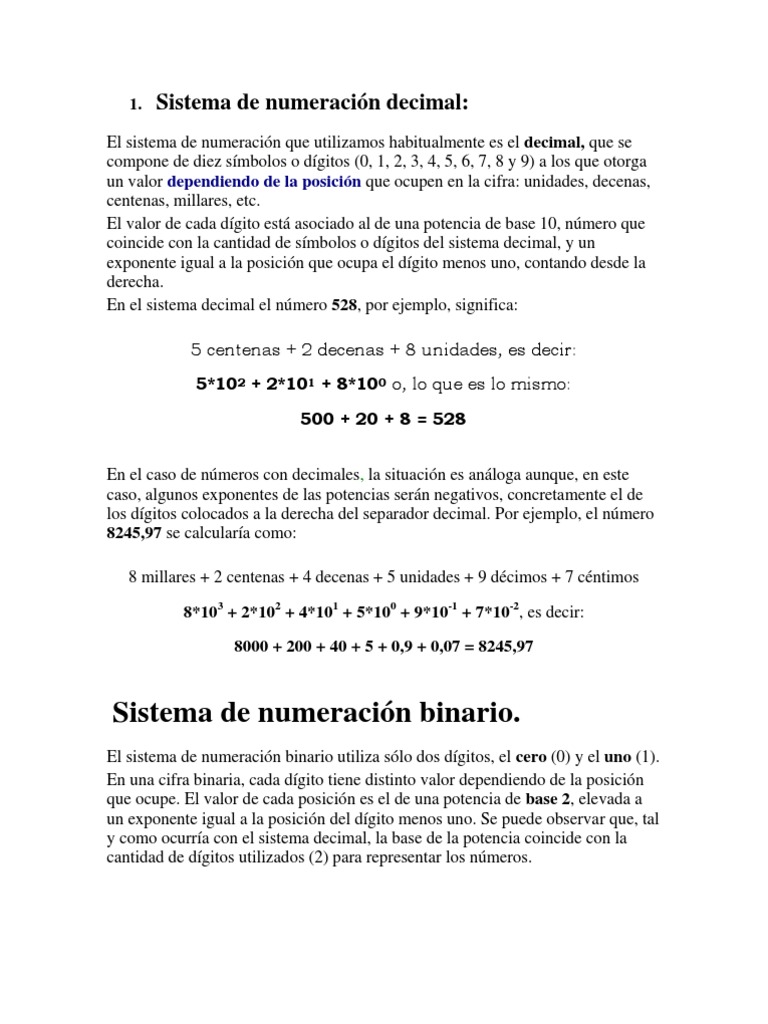 Sistema De Numeración Decimal Decimal Bit