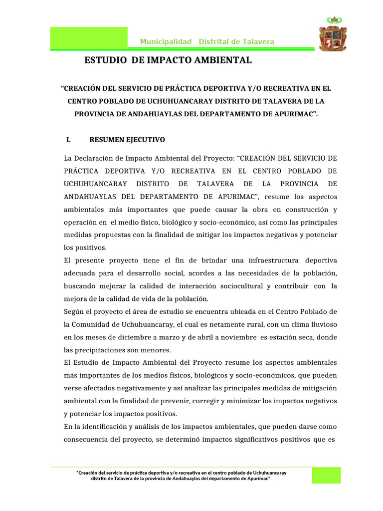 Estudio de Impacto Ambiental | PDF