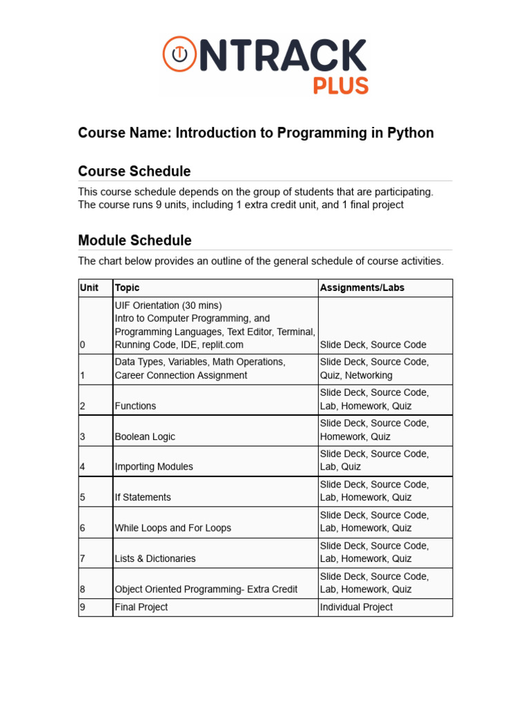 NCCRS Syllabus - Python MW 4site | PDF