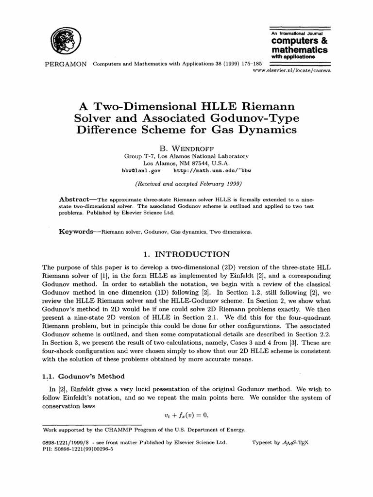 A Two-Dimensional HLLE Riemann Solver and Associated | PDF