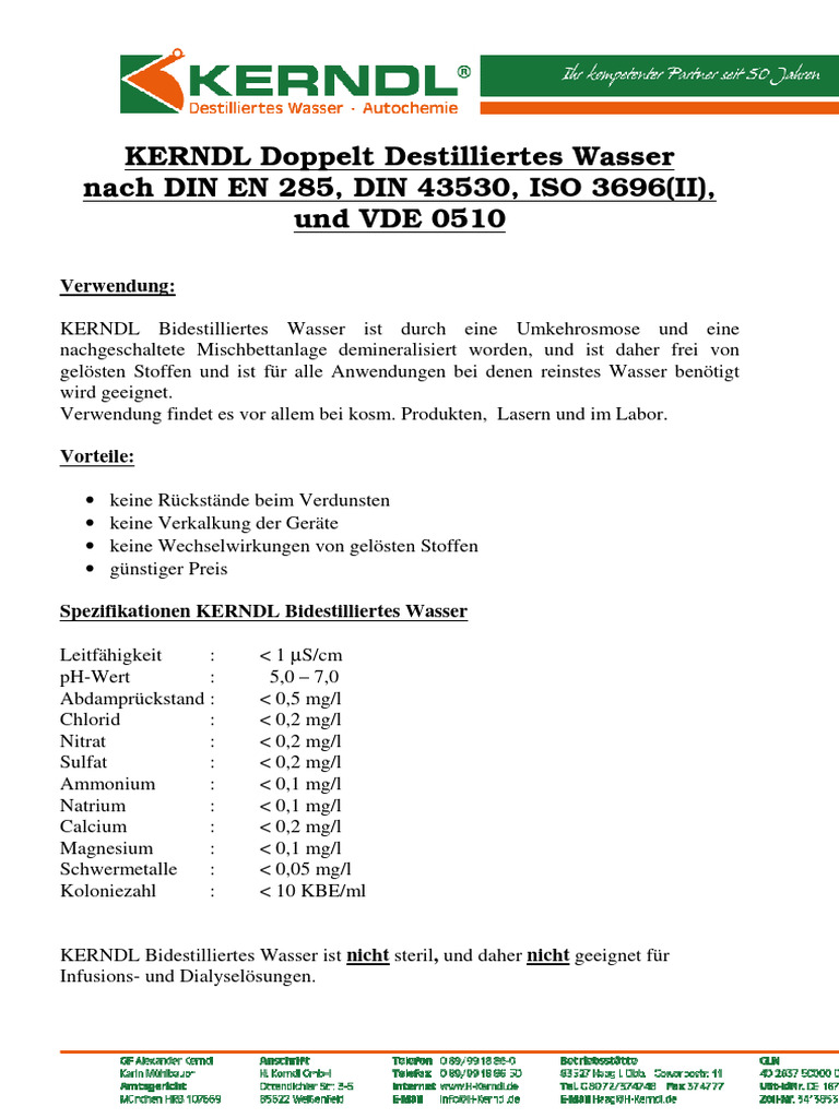 S10101 1L. KERNDL Destilliertes Wasser 1l, Flasche | AUTODOC Preis und Erfahrung