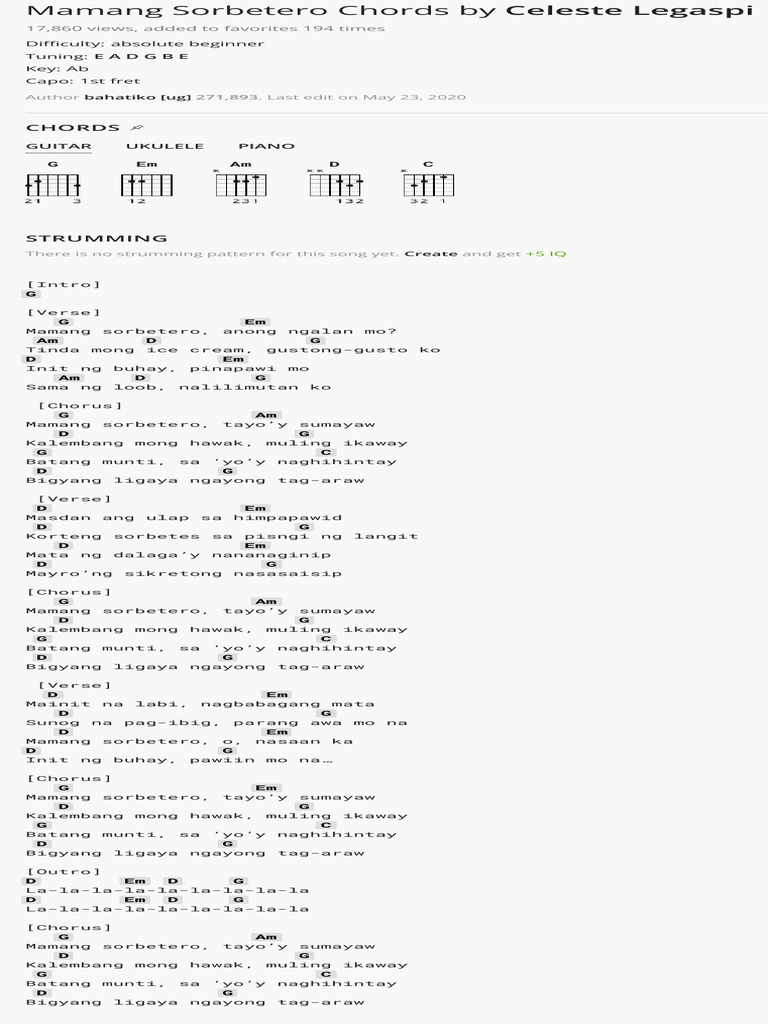 Mamang Sorbetero Chords By Celeste Legaspi Pdf