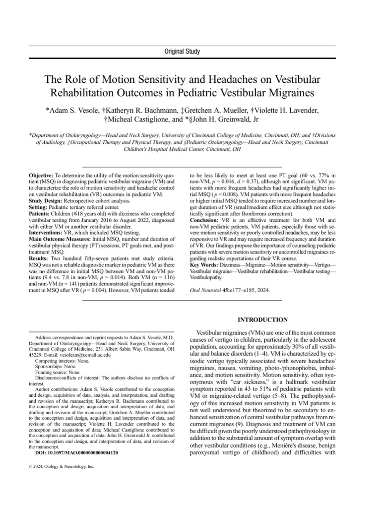 The Role of Motion Sensitivity and Headaches On.23 | PDF
