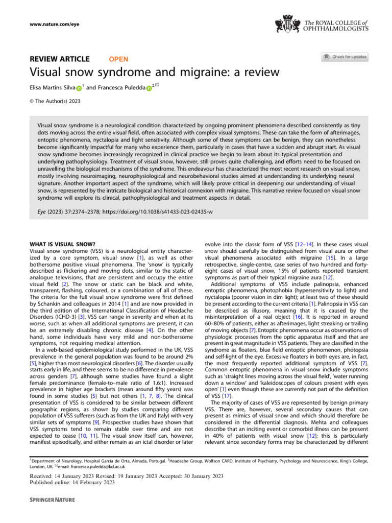 Silva i puledda 2023 visual snow syndrome and migraine a review pdf