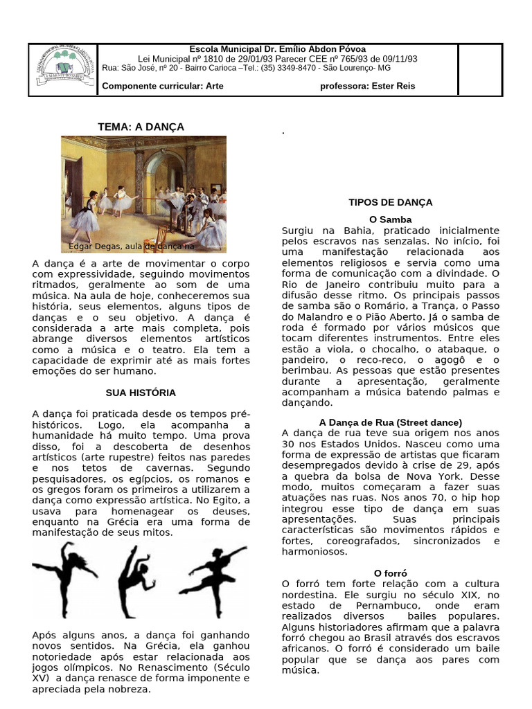 Atividade De Arte Dança Pdf
