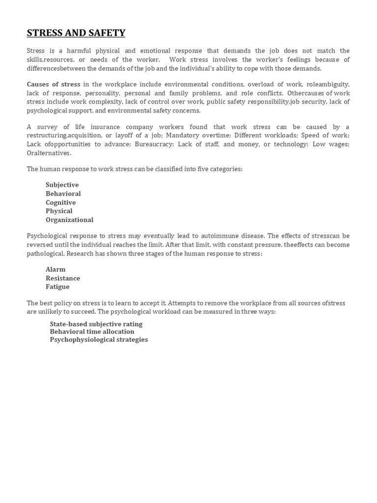 Stress Impact on Workplace Safety | PDF | Occupational Stress | Stress ...