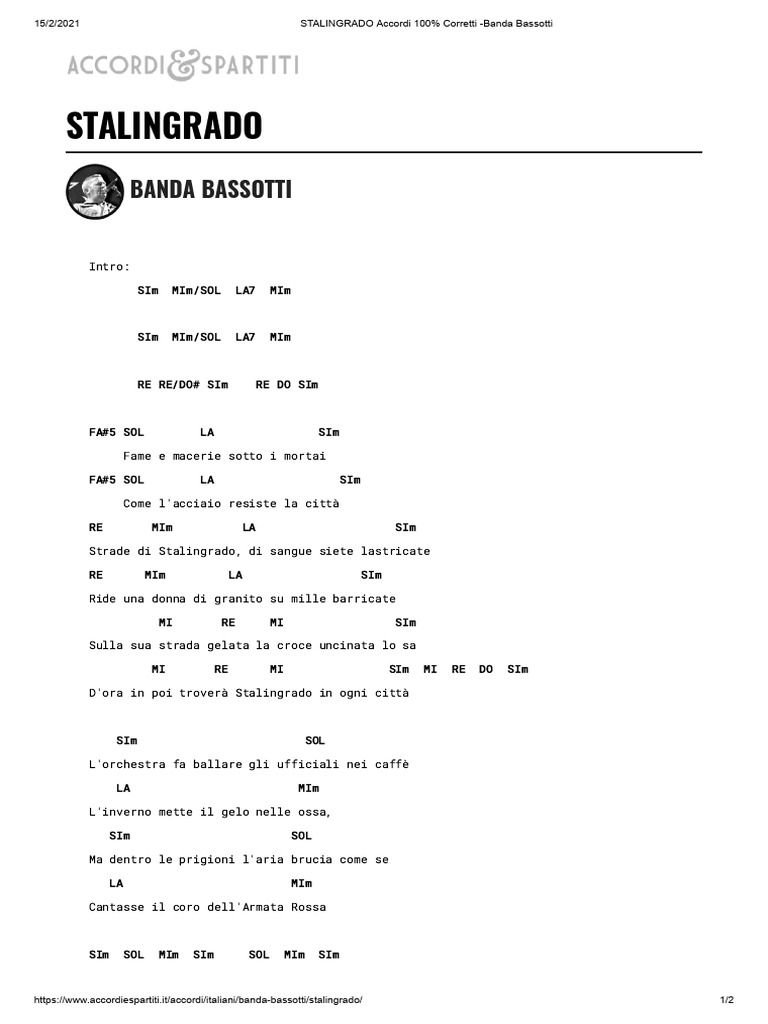 STALINGRADO Accordi 100% Corretti -Banda Bassotti | PDF