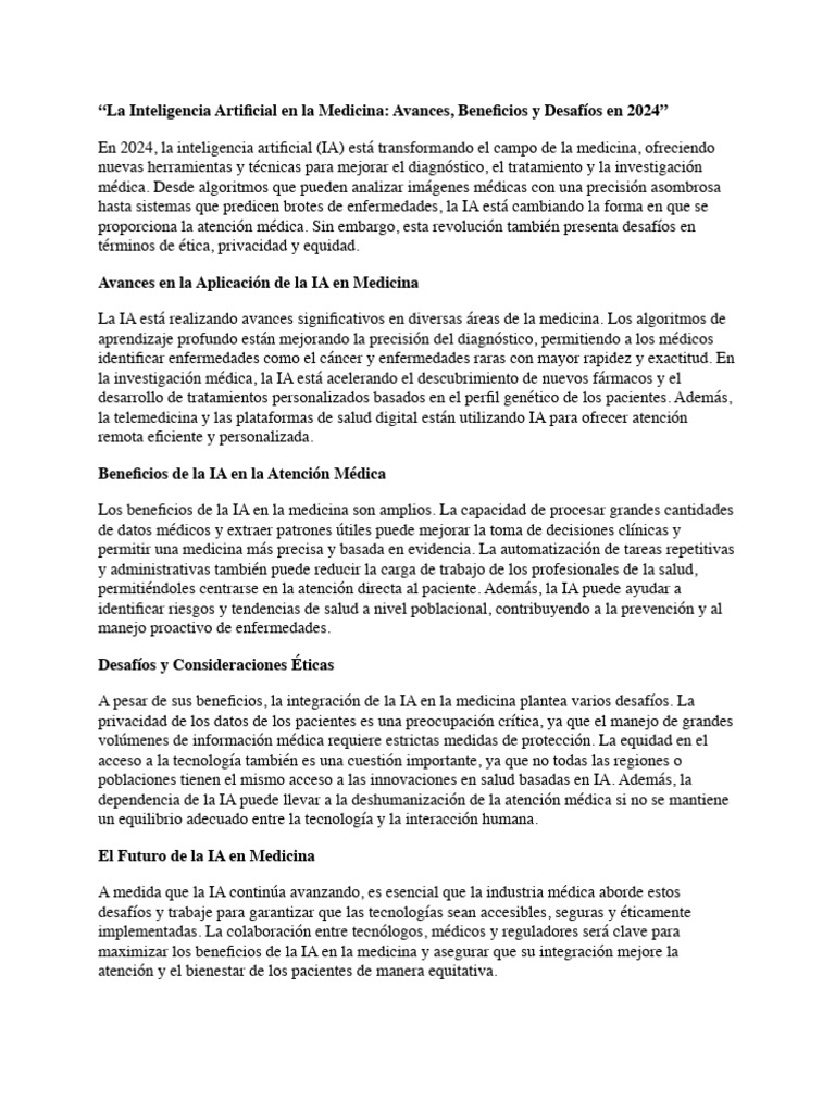 La Inteligencia Artificial en La Medicina - Avances, Beneficios y ...