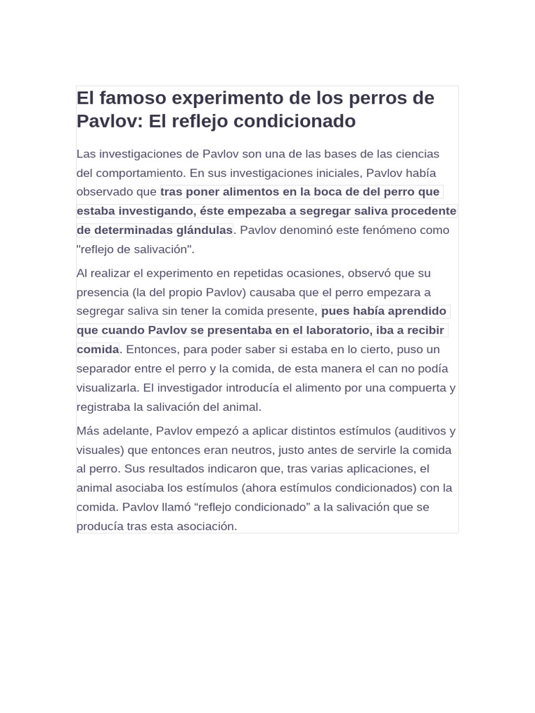 El Famoso Experimento de Los Perros de Pavlov | PDF
