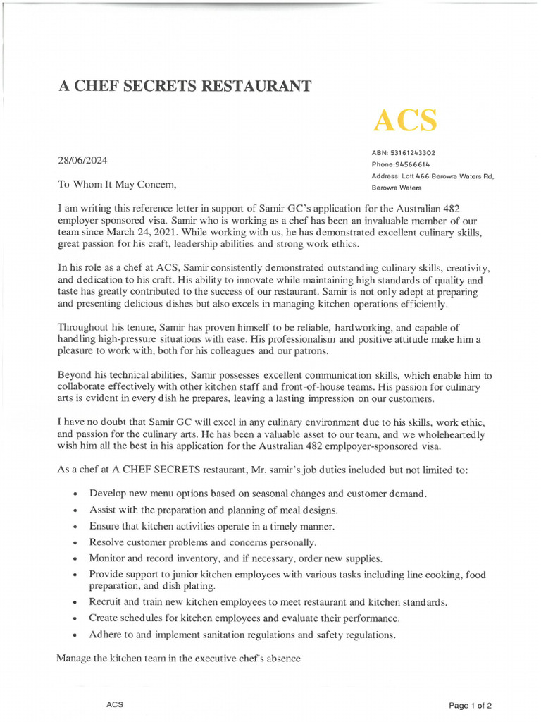 Employment Reference Letter | PDF