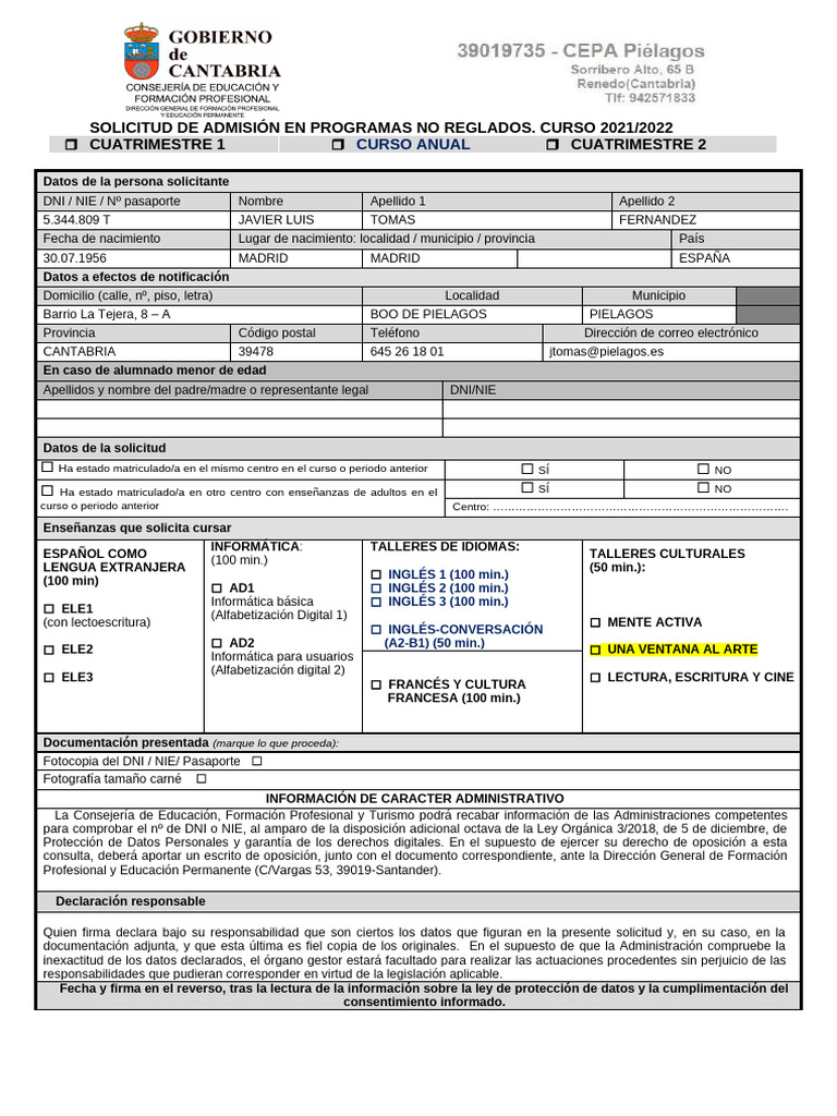 CEPA Solicitud Javier | PDF
