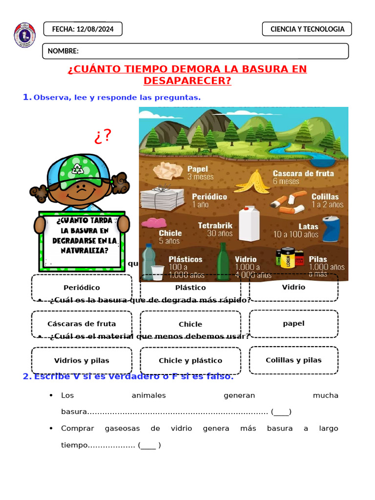 Ficha-Cuánto Tiempo Demora La Basura en Desaparecer | PDF