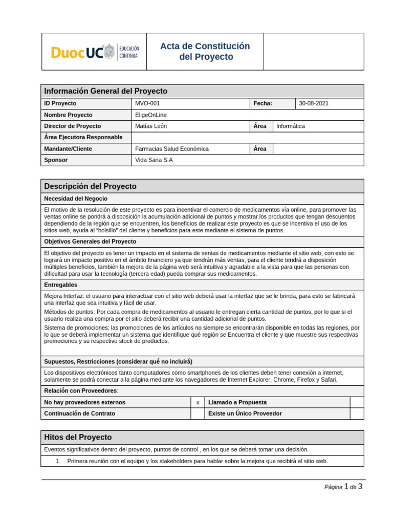 Acta de Constitucion Del Proyecto | PDF