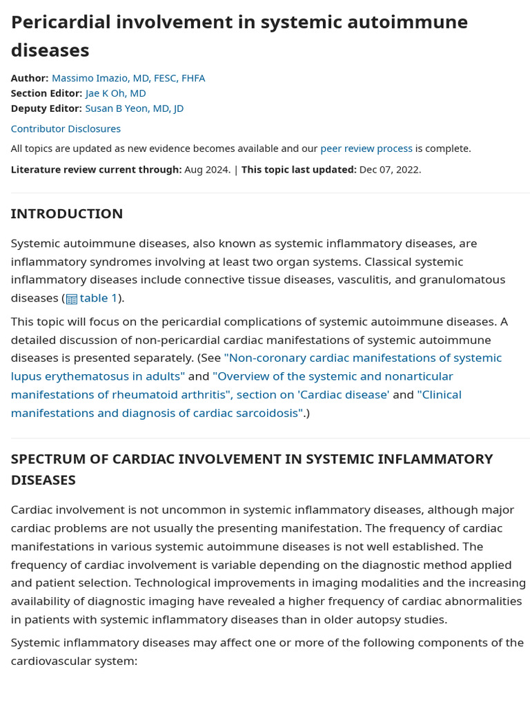 Pericardial Involvement of Systemic Disease | PDF