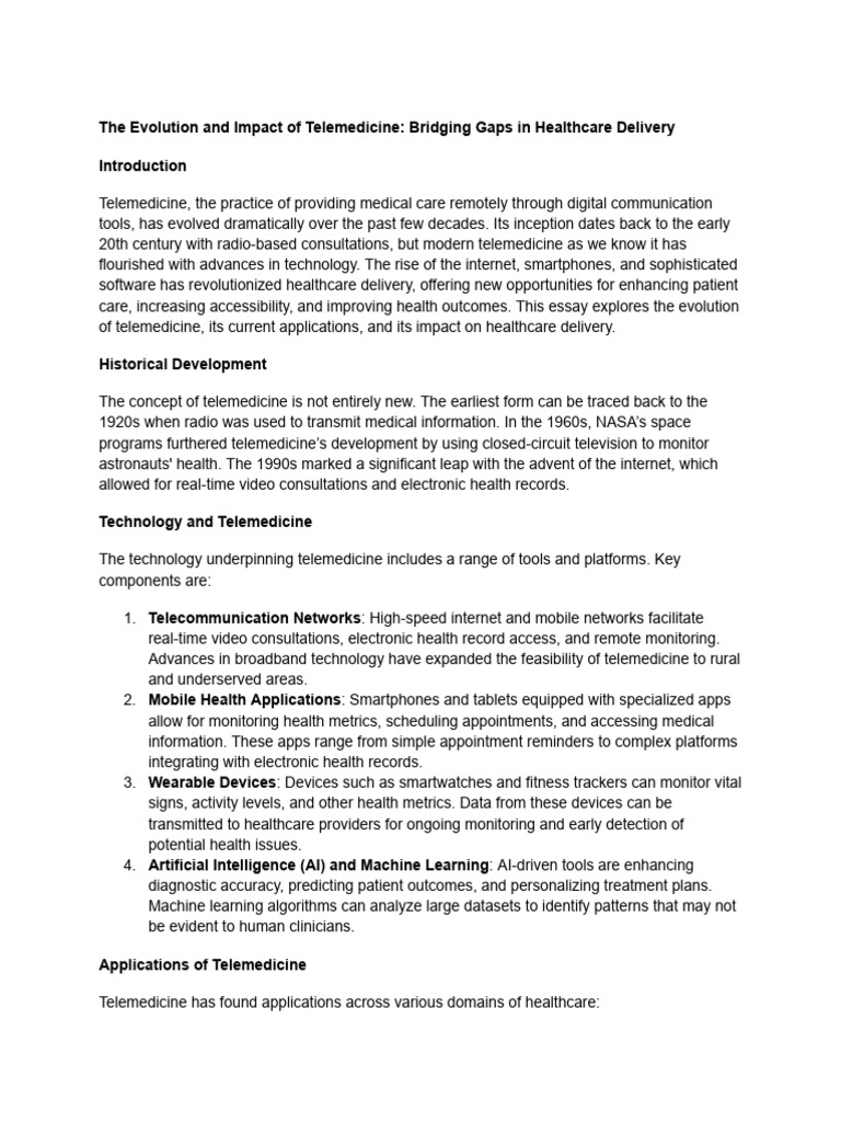 The Evolution and Impact of Telemedicine - Bridging Gaps in Healthcare ...