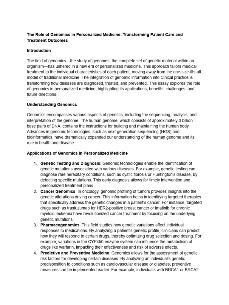 Genomics in Personalized Medicine | PDF | Personalized Medicine ...