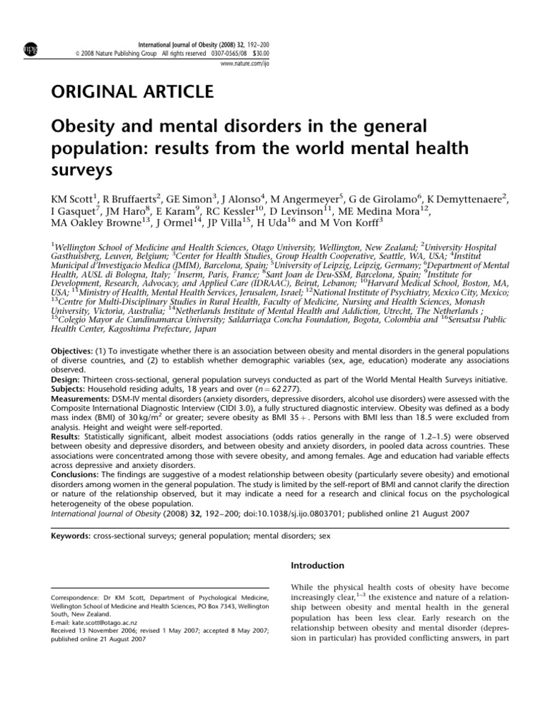 Obesity and Mental Disorders in The General Population: Results From ...