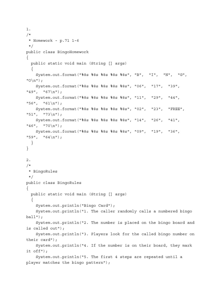 Java Game Rules and Homework Examples | PDF | Gaming | Teaching Methods ...