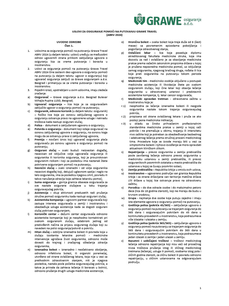 Uslovi GRAWE Travel | PDF