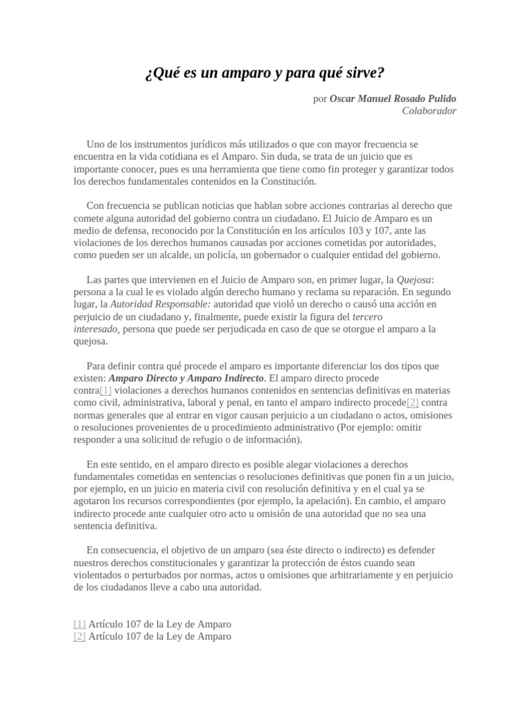 Qué Es Un Amparo y para Qué Sirve | PDF