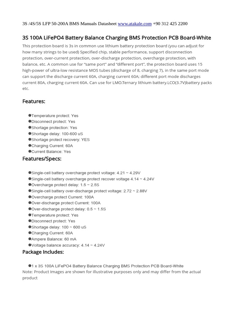 3s 4s 5s 100amper 200amper Bms Datasheet | PDF