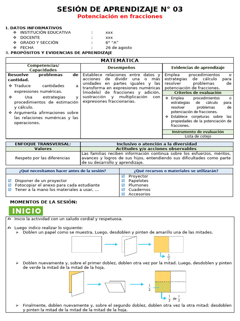 Sesión de Aprendizaje N | PDF | Exponenciación | Crecimiento personal y ...