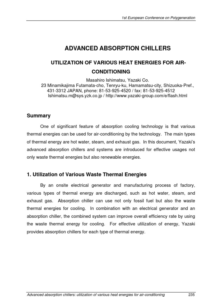 Advanced Absorption Chillers for Efficient Energy Use | PDF | Science ...