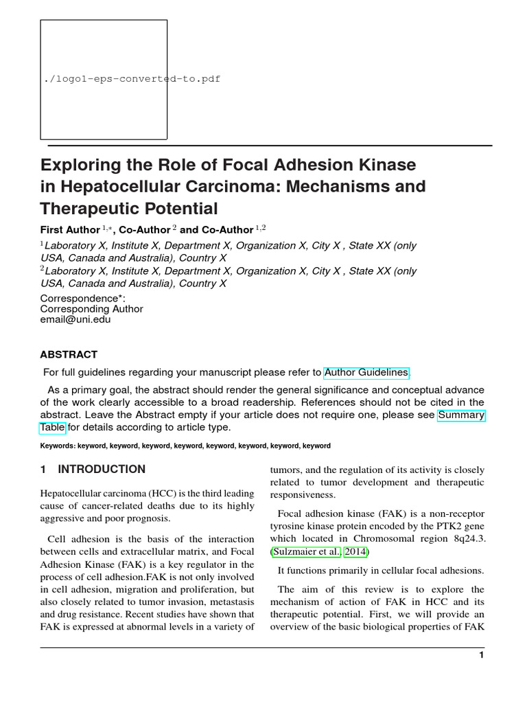 Exploring The Role of Focal Adhesion Kinase in Hepatocellular Carcinoma ...